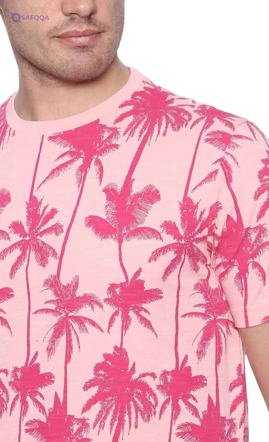 Premoda Cotton Round-Neck Short Sleeves Palms Print Regular Fit T-Shirt for Men - Safqqa Egypt