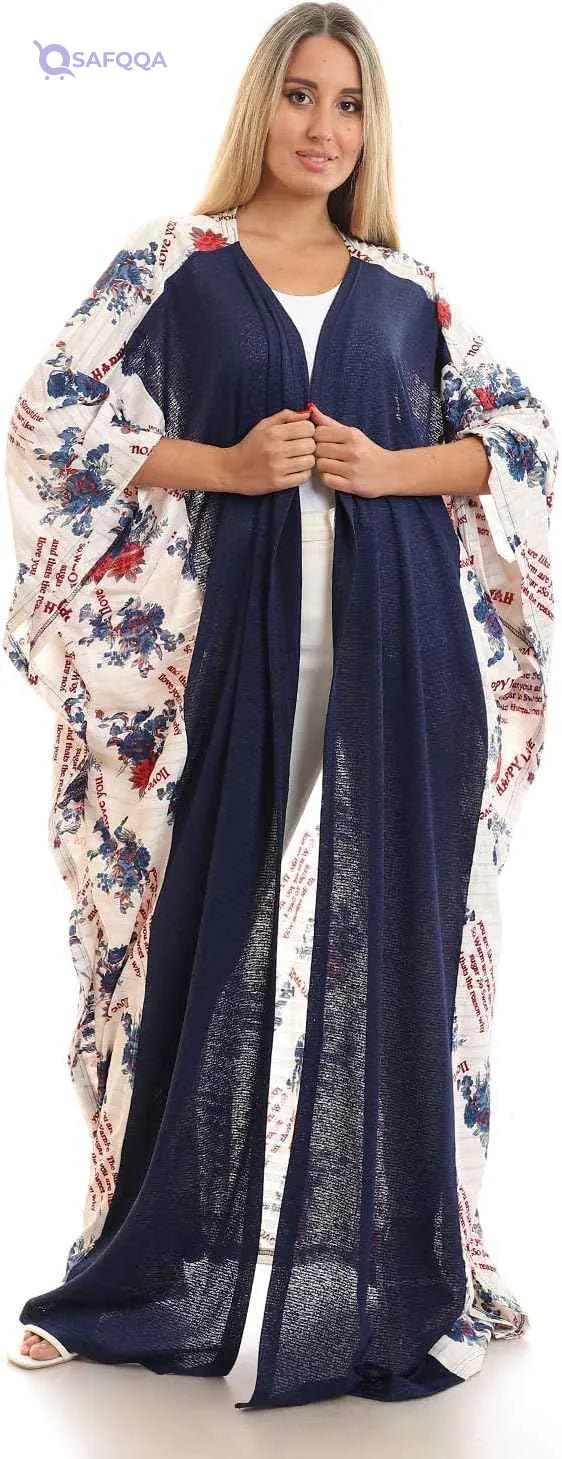 JAMILA Women's Short Sleeves Slip-On Self-Printed Long Kimono Robe - Safqqa Egypt