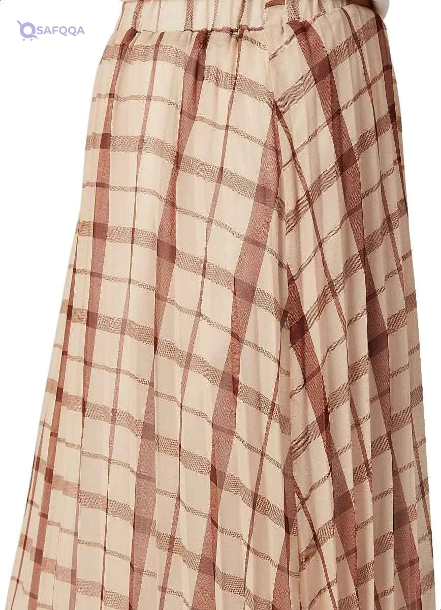 Chequered Midi A-line Skirt with Elasticised Waistband - Safqqa Egypt