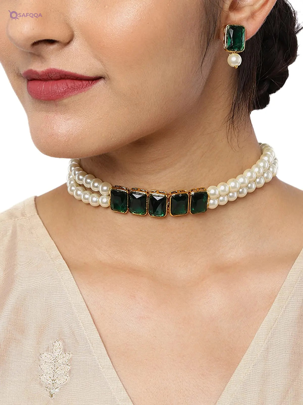 ZAVERI PEARLS Jewellery Set For Women -Green - Safqqa