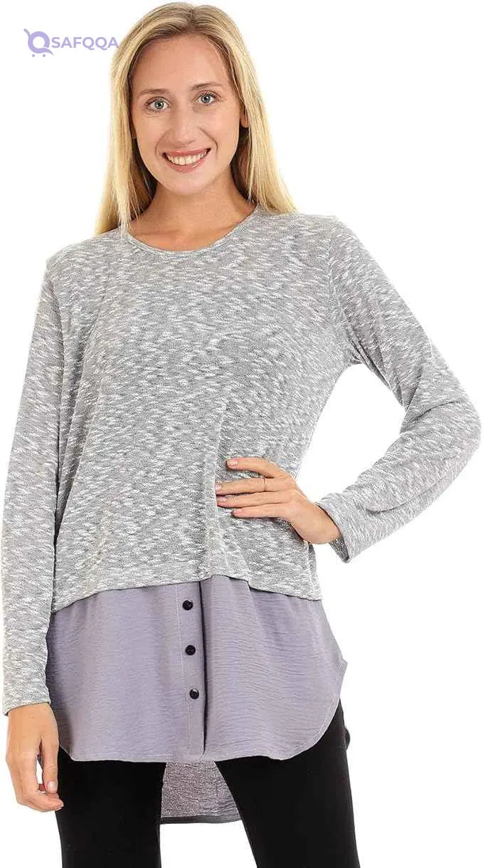 JAMILA Women Decorative Buttons Round Top SHIRT - Safqqa Egypt