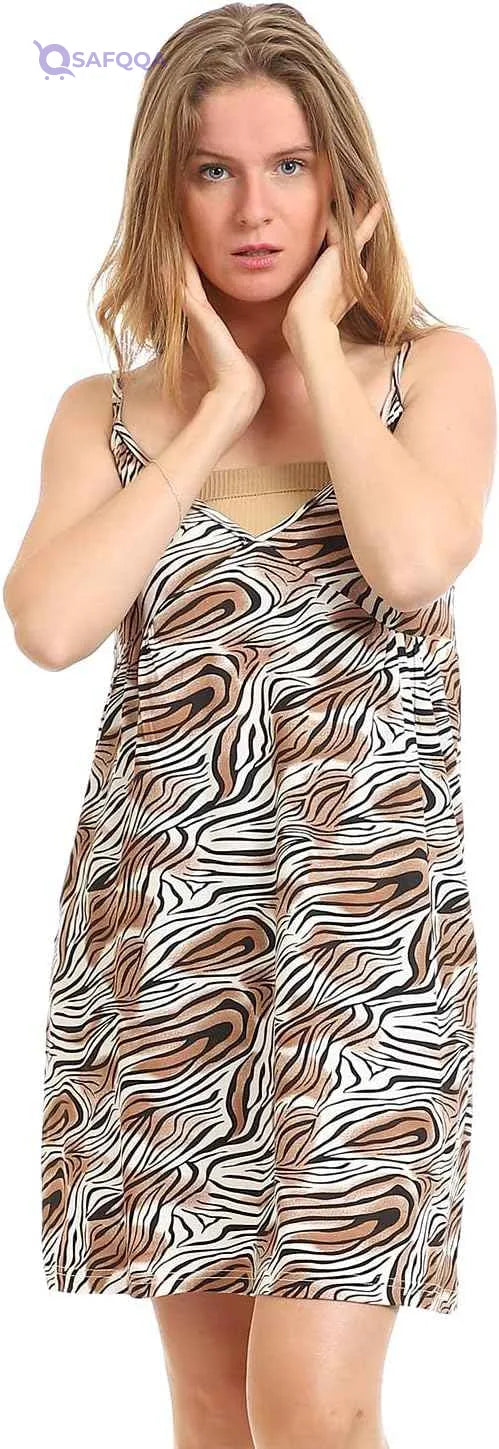 Kady Women Spaghetti Strap Zebra Print Short Nightgown with Robe - Safqqa Egypt