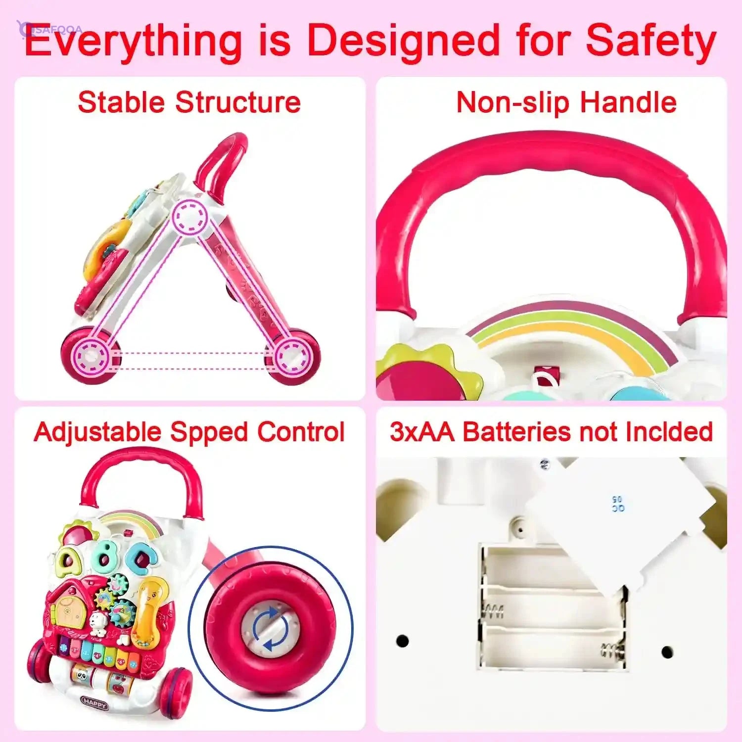 Dahanu Baby Walker, Removable Game Panel, Adjustable Speed, for Babies 6 Months - Safqqa