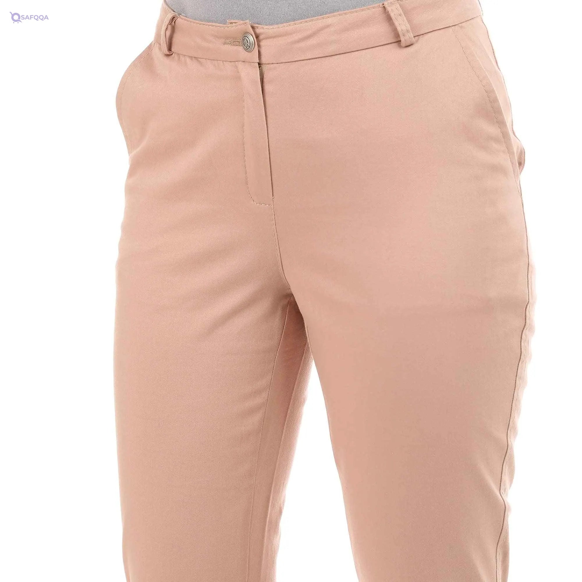 esla_Slim Leg Solid Casual Pants_Light Beige_size 38 - Safqqa Egypt