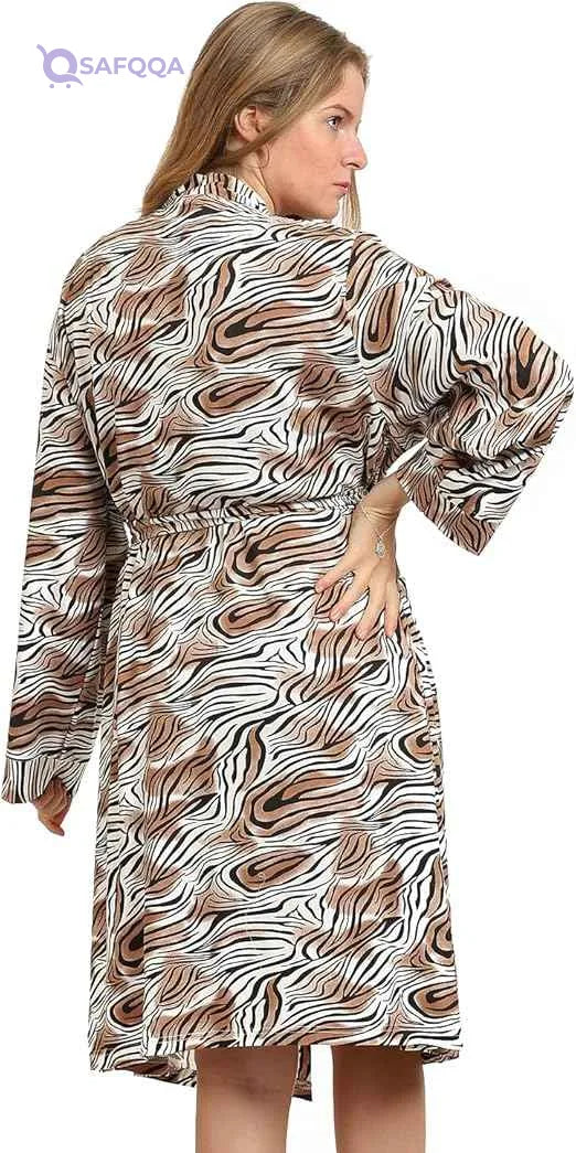 Kady Women Spaghetti Strap Zebra Print Short Nightgown with Robe - Safqqa Egypt