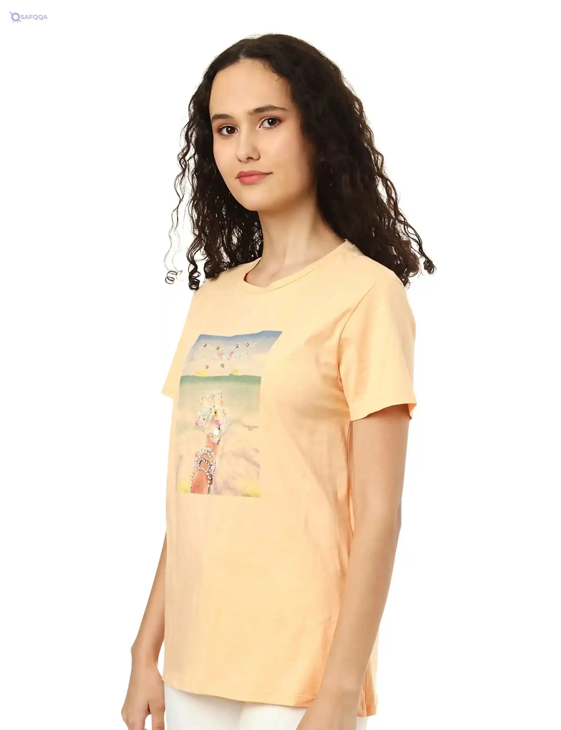 Splash Front Print Short Sleeves Cotton T-Shirt for Women - Safqqa Egypt