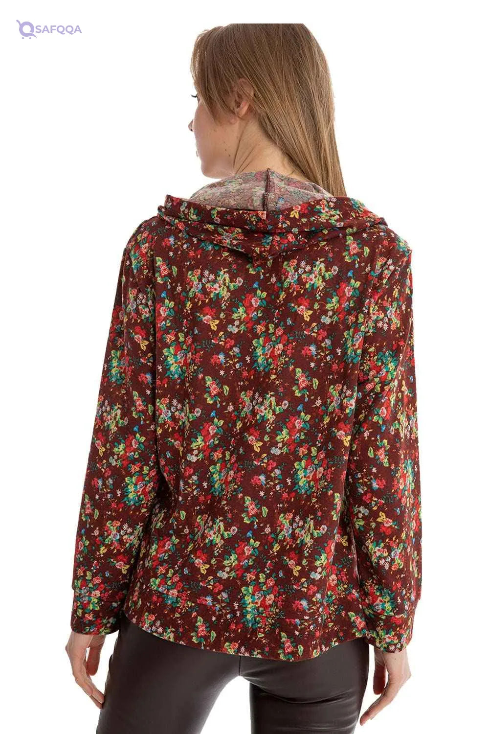 Jamila  Casual Printed Hoodie For Women,Long sleeves with ribbed cuffs for a snug, comfortable fit.. - Safqqa