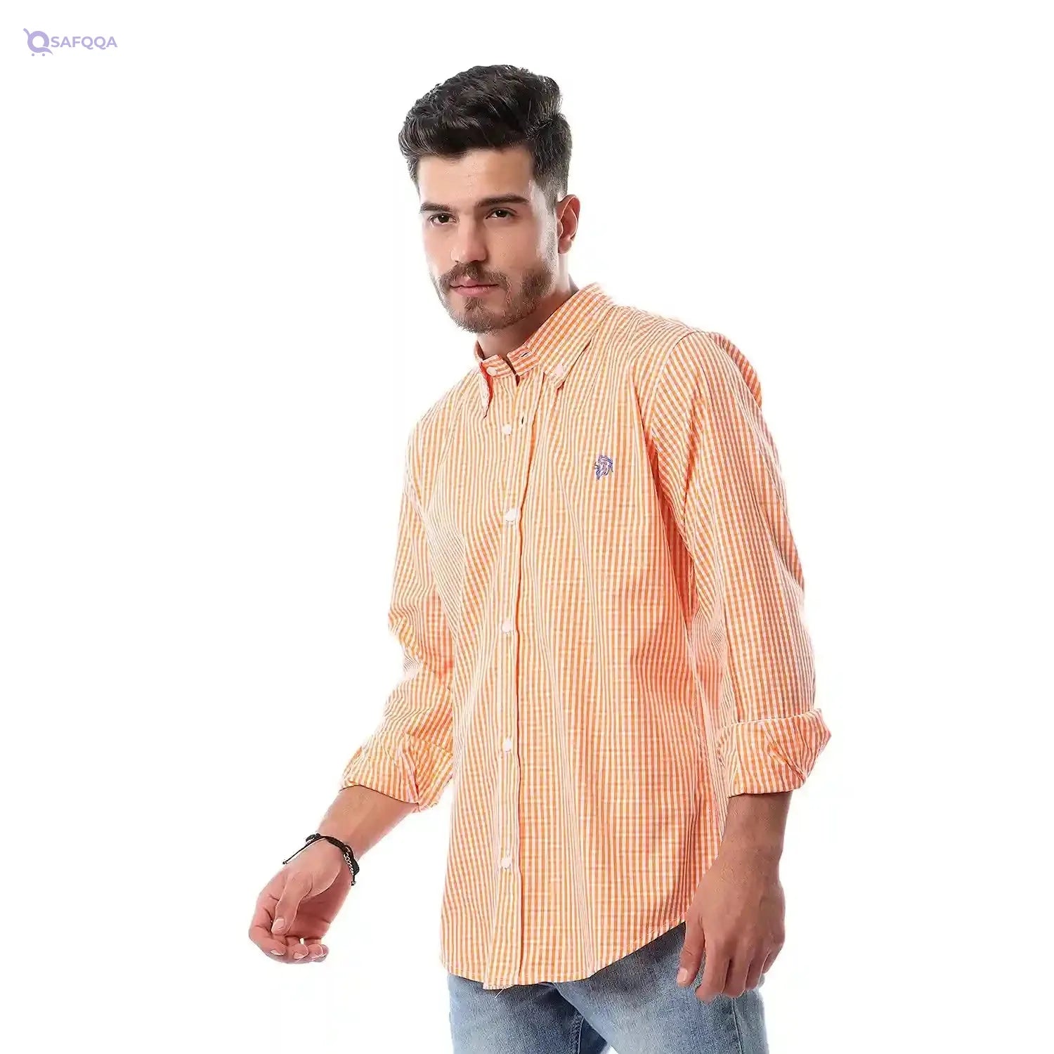 El Leon Cotton Gingham Plaid Long-Sleeves Rounded-Hem Regular Fit Shirts for Men - Safqqa Egypt
