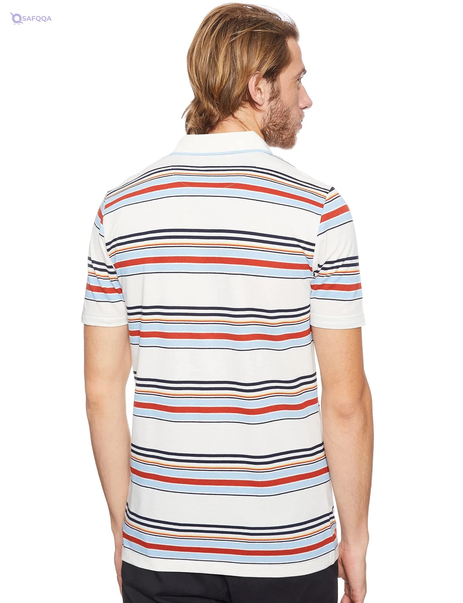 Matalan Cotton Embroidered Dragonfly Short Sleeves Striped Polo Shirt for Men - Safqqa