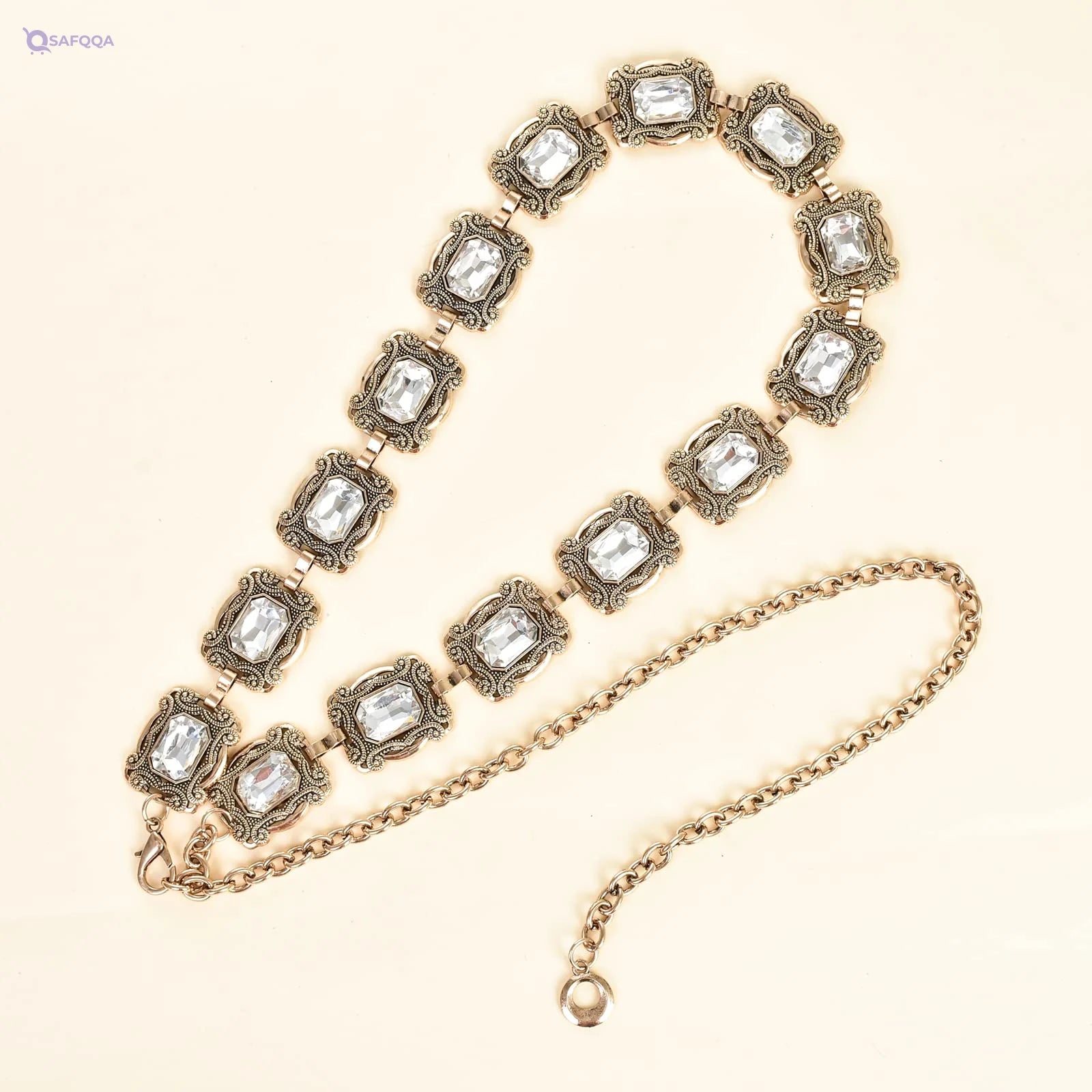 ILuvatar Green Glass Diamond Chain Belt for Women - Safqqa
