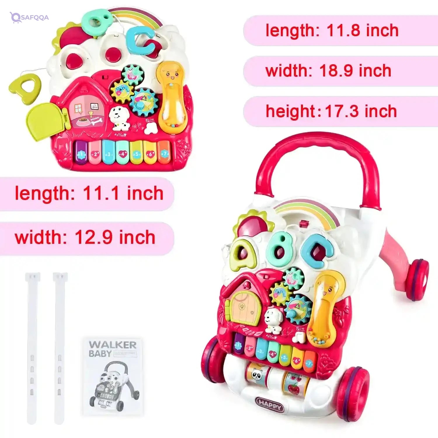 Dahanu Baby Walker, Removable Game Panel, Adjustable Speed, for Babies 6 Months - Safqqa