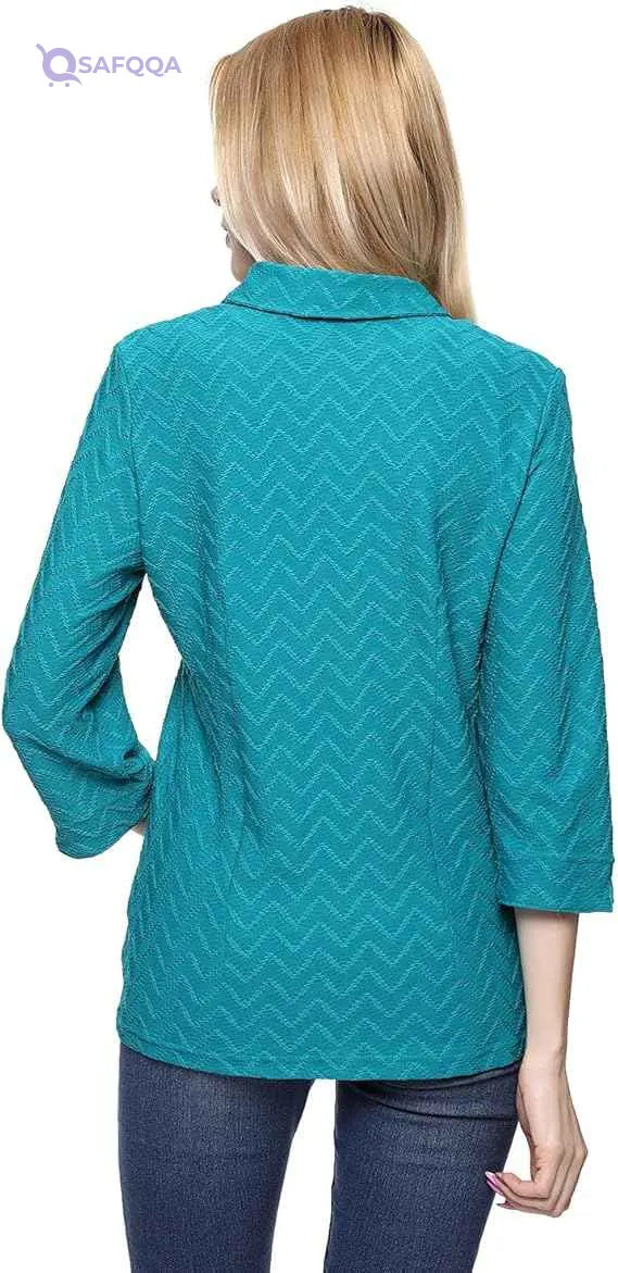 Chica Chevron-Patterned Three-Quarter Sleeves Shirt for Women - Safqqa Egypt