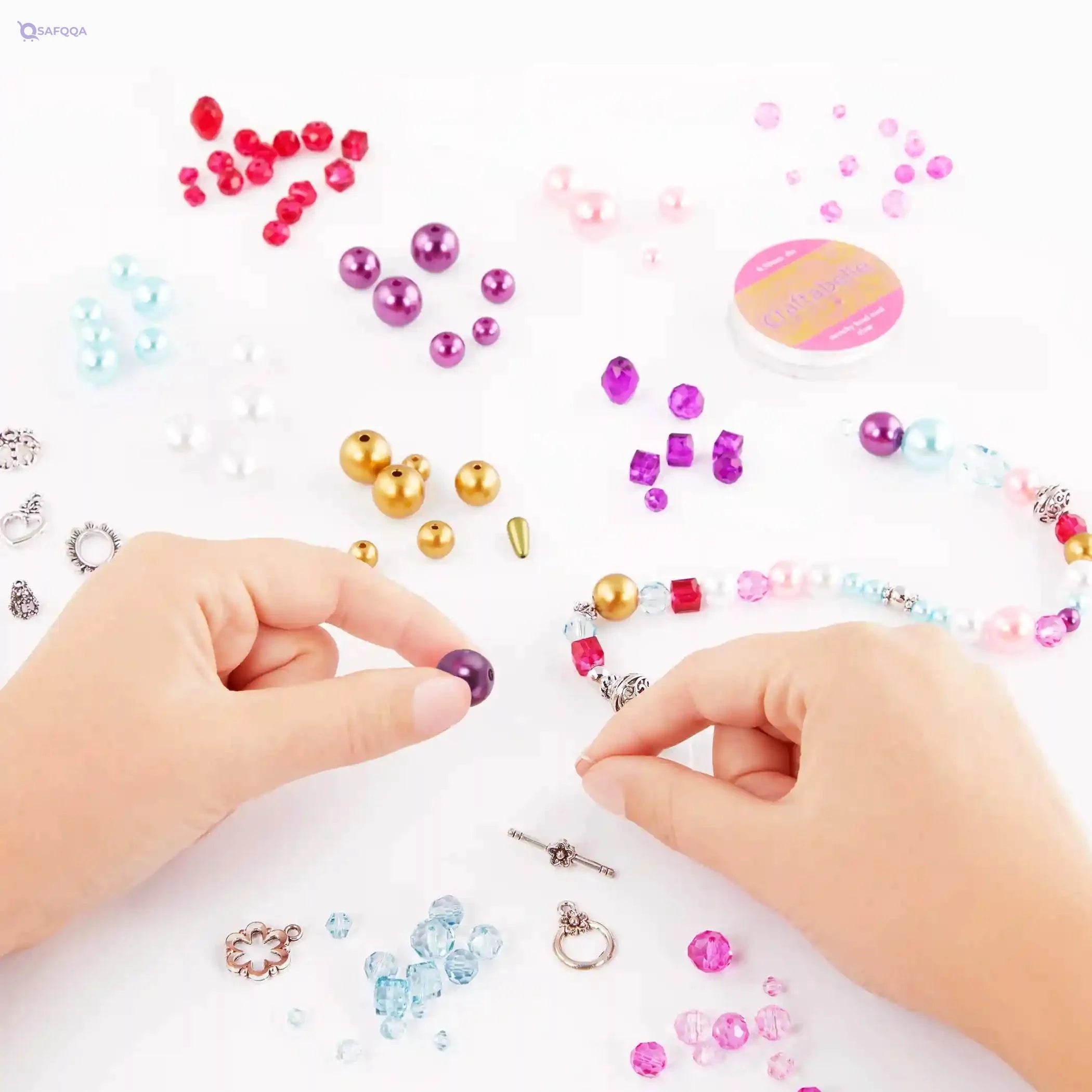 Craftabelle – Brilliant Bracelets Creation Kit – Bracelet Making Kit – 492pc Jewelry Set with Crystal and Pearl Beads – Arts & Crafts for Kids Aged 8 Years + (CF2442Z) - Safqqa Egypt