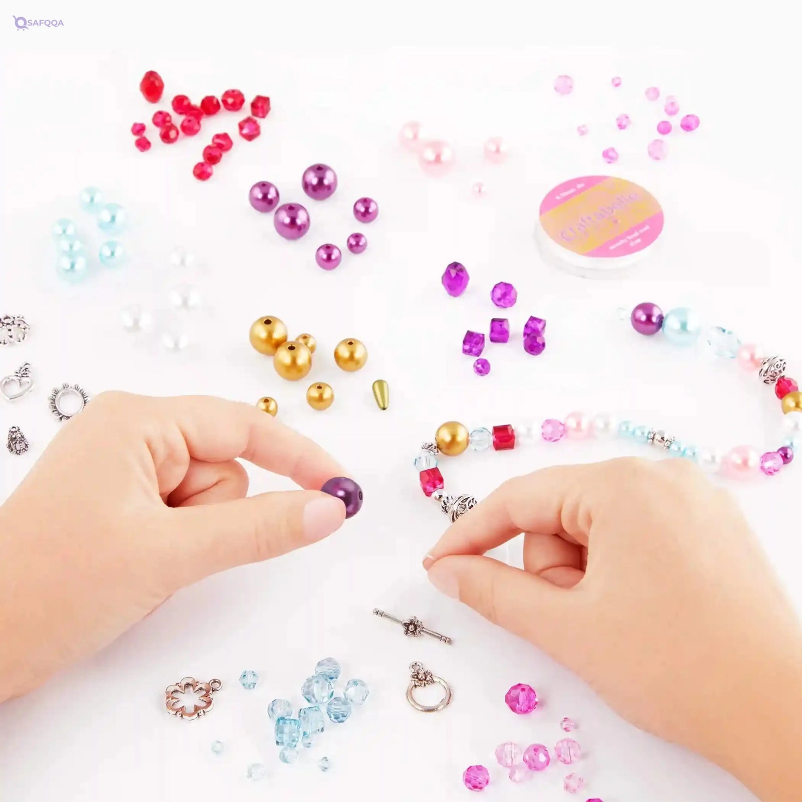 Craftabelle – Brilliant Bracelets Creation Kit – Bracelet Making Kit – 492pc Jewelry Set with Crystal and Pearl Beads – Arts & Crafts for Kids Aged 8 Years + (CF2442Z) - Safqqa Egypt