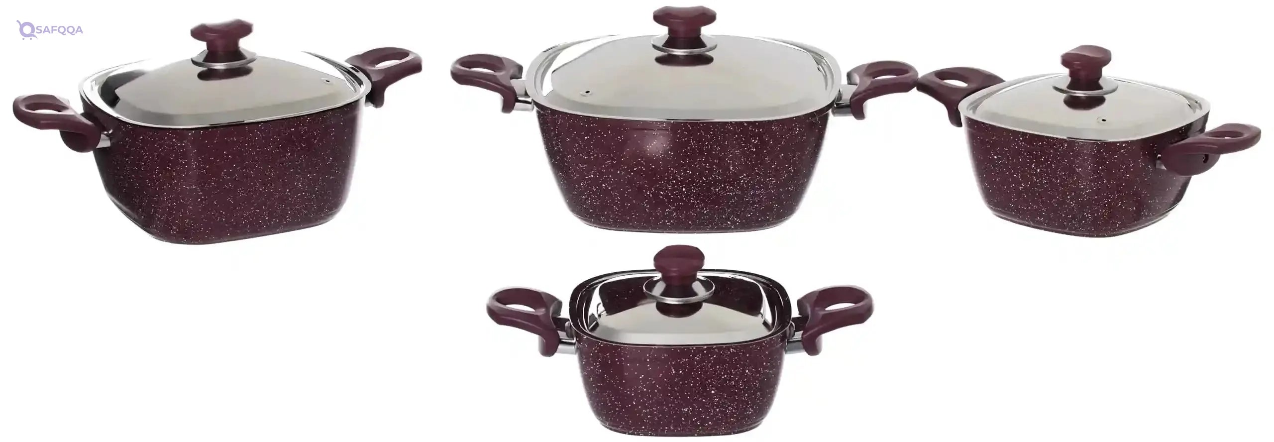 Top Chef 10-Piece Square Granite Cookware Set – Non-Stick & Durable (Pots 18/20/24/28 + Pan 26 + Tray 26 cm) - Safqqa
