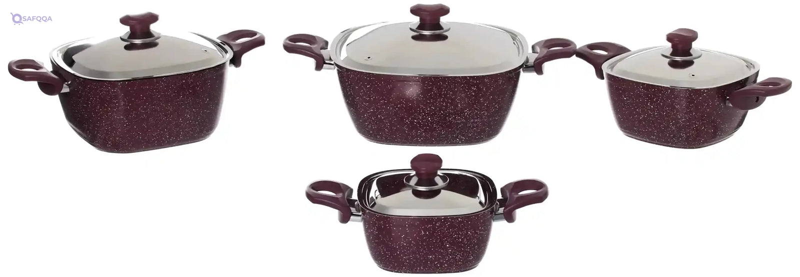 Top Chef 10-Piece Square Granite Cookware Set – Non-Stick & Durable (Pots 18/20/24/28 + Pan 26 + Tray 26 cm) - Safqqa