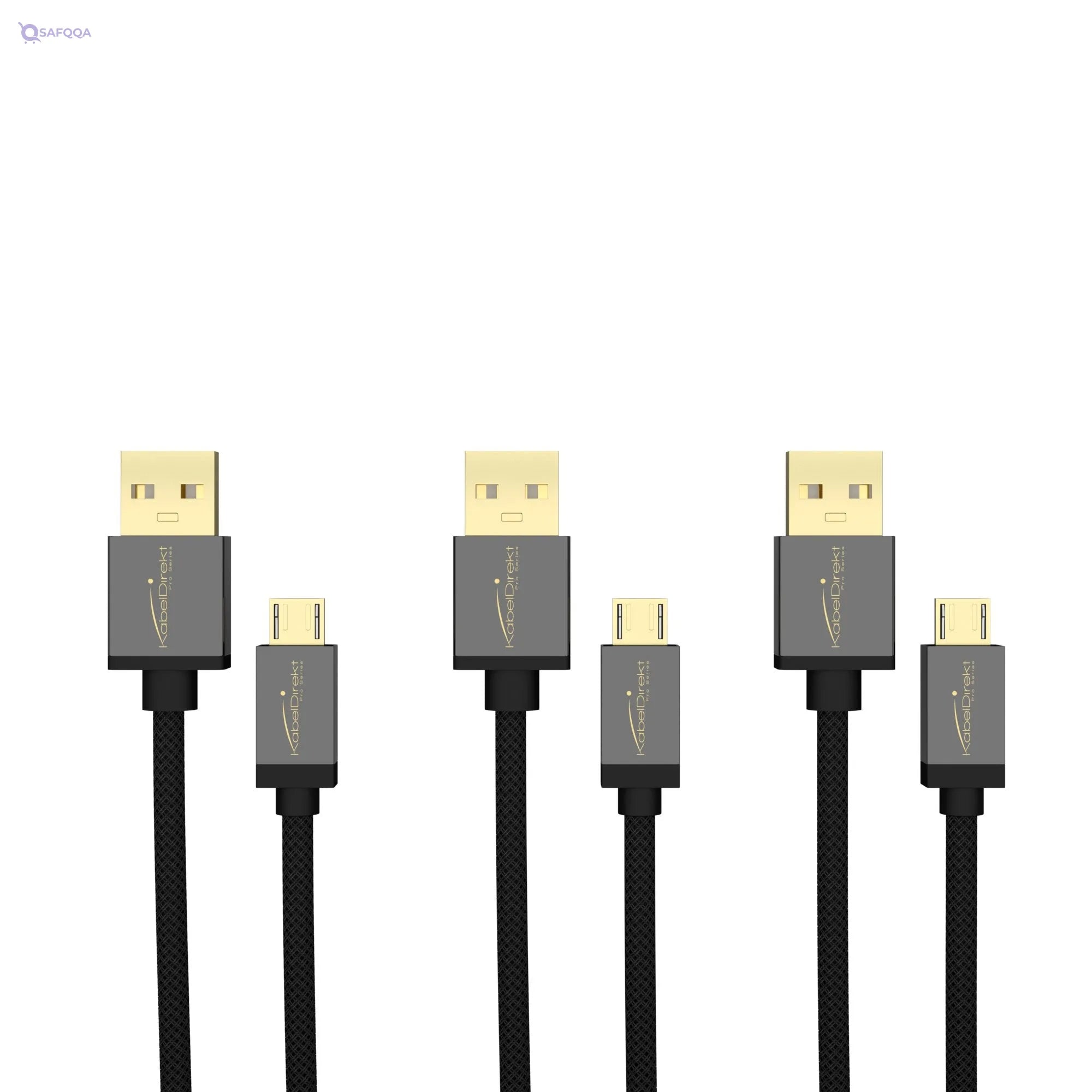 KabelDirekt 853 0.5m Micro USB Cable (USB 2.0, Sync & Charge Cable, Nylon) PRO Series - Pack of 3 - Black - Safqqa
