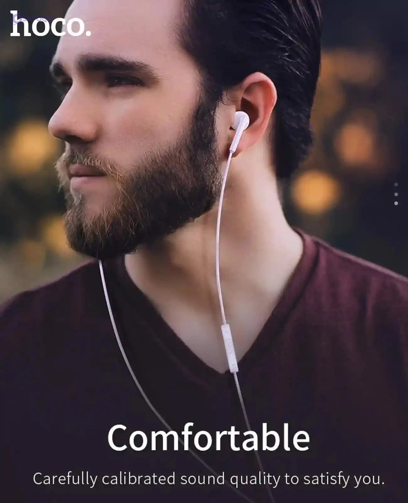 HOCO M64 - Melodious Wire Control Earphones With Mic - White, Wired - Safqqa