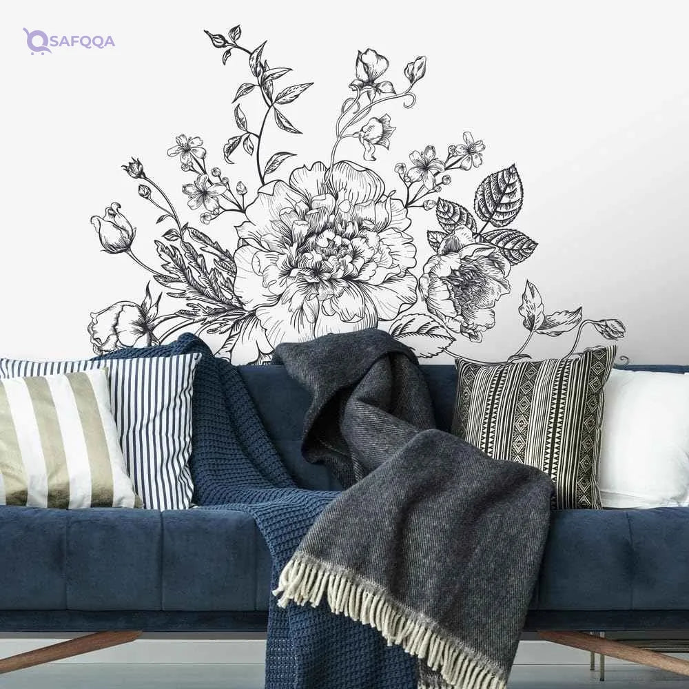 RoomMates RMK3865GM Black and White Peony Peel and Stick Giant Wall Decals - Safqqa