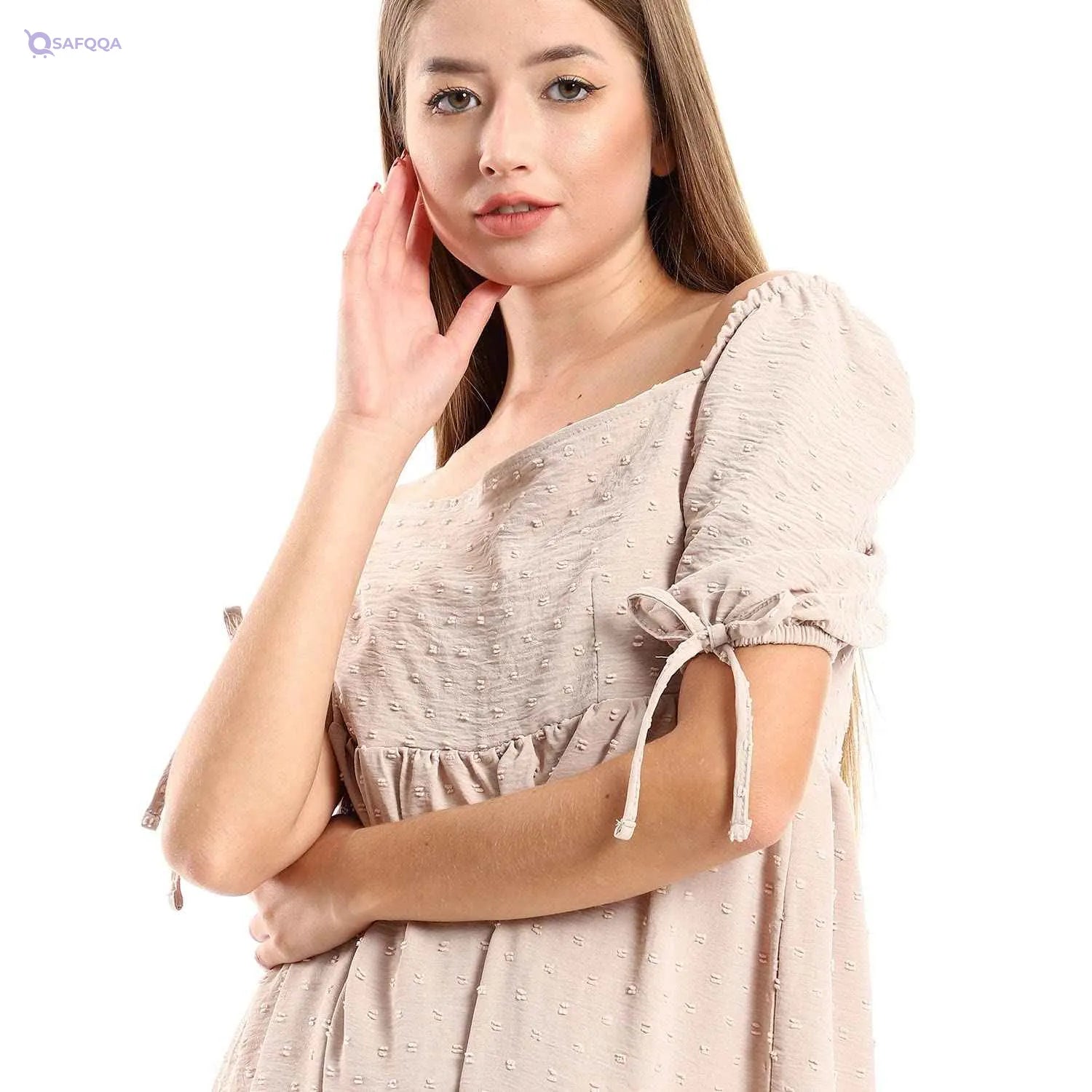 JAMILA Women Self Stitched Square Collar Tiered Tunic - Safqqa Egypt