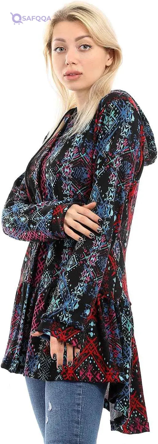 Andora Women’s Patterned Winter Blouse with Hi-Low Ruffle Hem - Safqqa