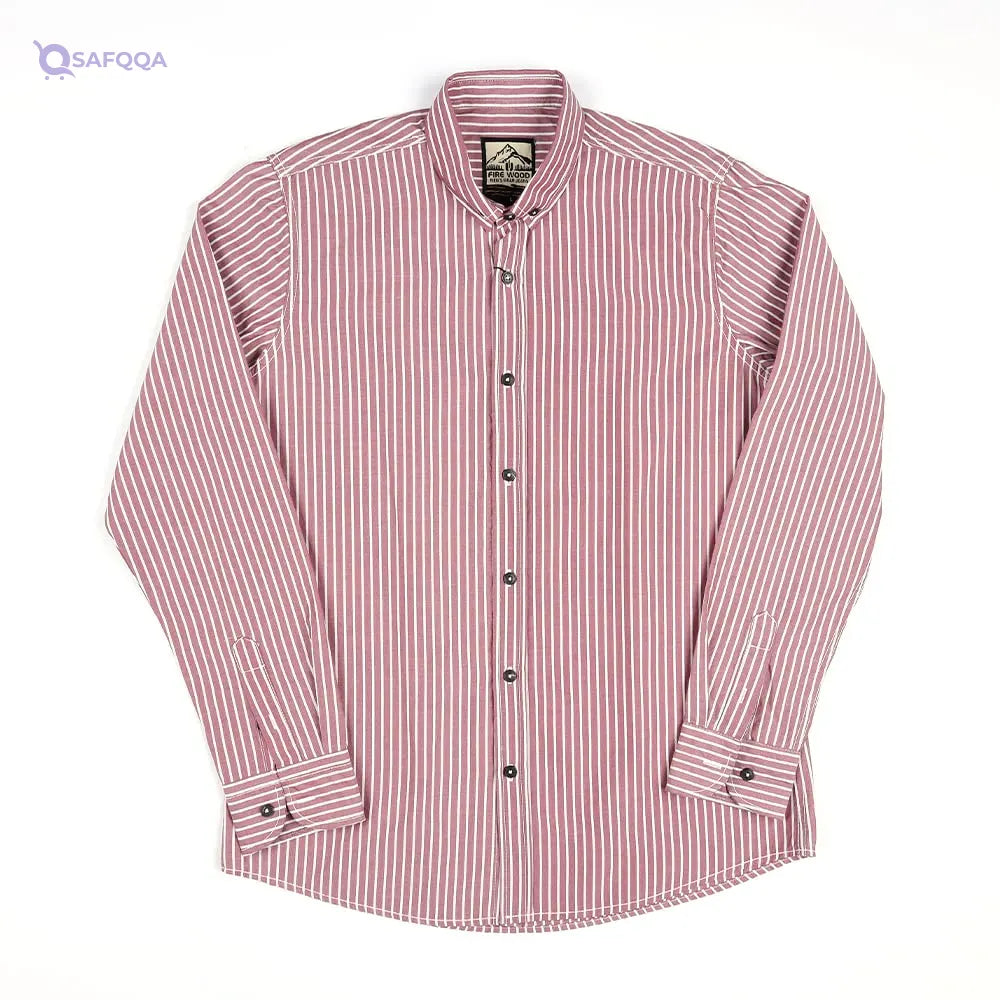 FireWood Shirt For Men Burgundy and white striped Comfortable fit suitable for casual and semi-formal wear - Safqqa