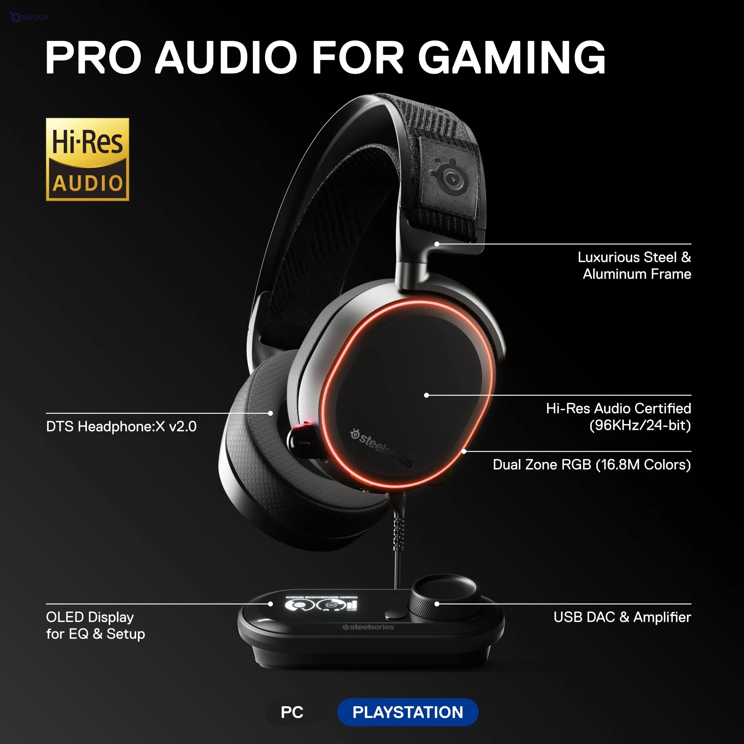 SteelSeries Arctis Pro + GameDAC Wired Gaming Headset – Hi-Res Audio with Dedicated DAC & Amp - Safqqa