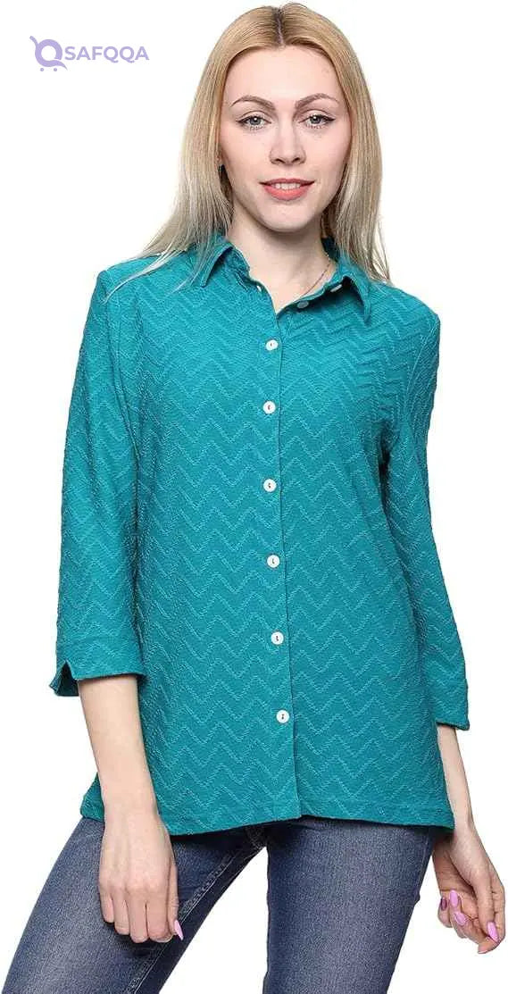 Chica Chevron-Patterned Three-Quarter Sleeves Shirt for Women - Safqqa Egypt