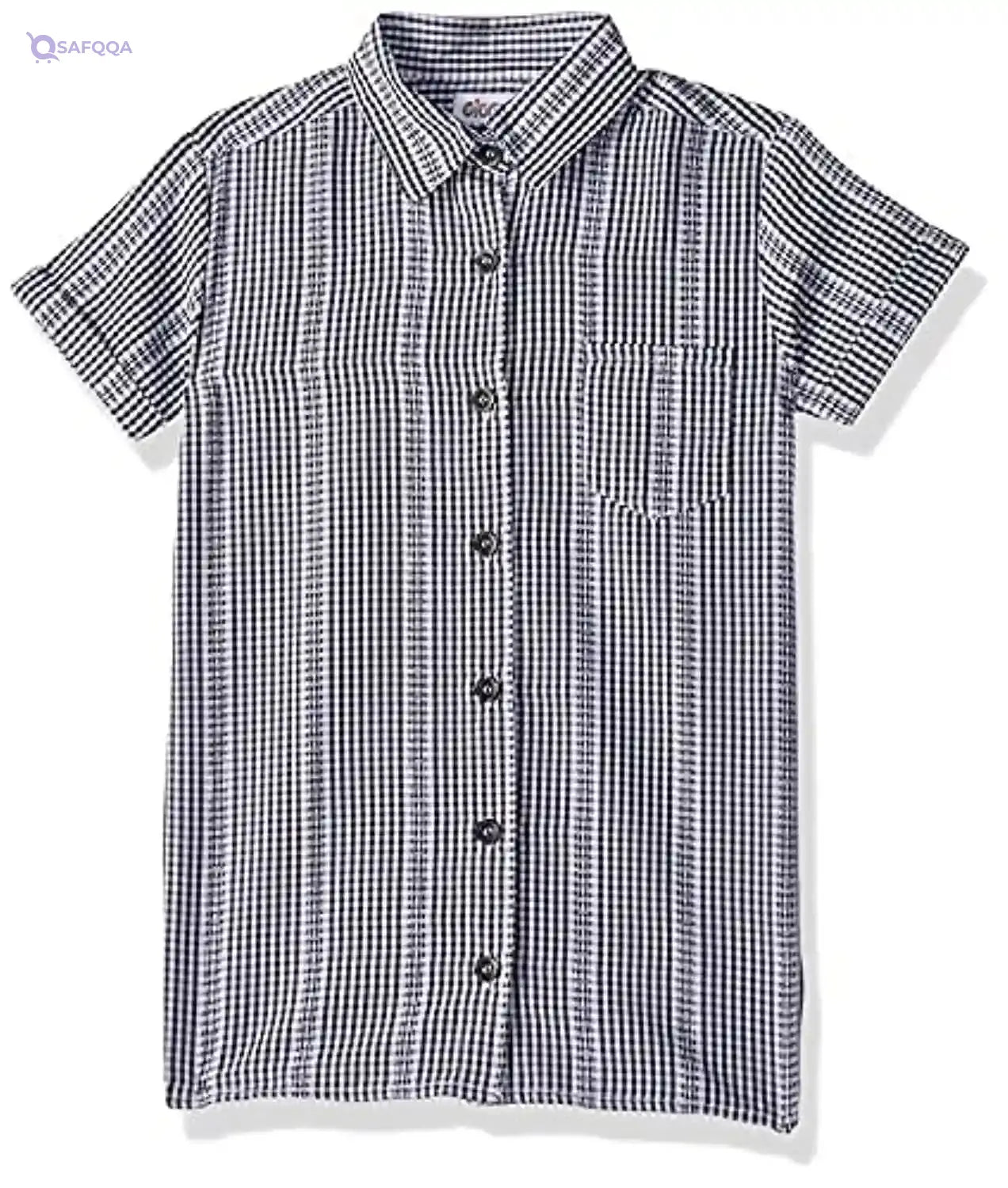 Giggles Button-Down Short Sleeves Plaid Cotton Shirt Dress for Girls - Safqqa Egypt