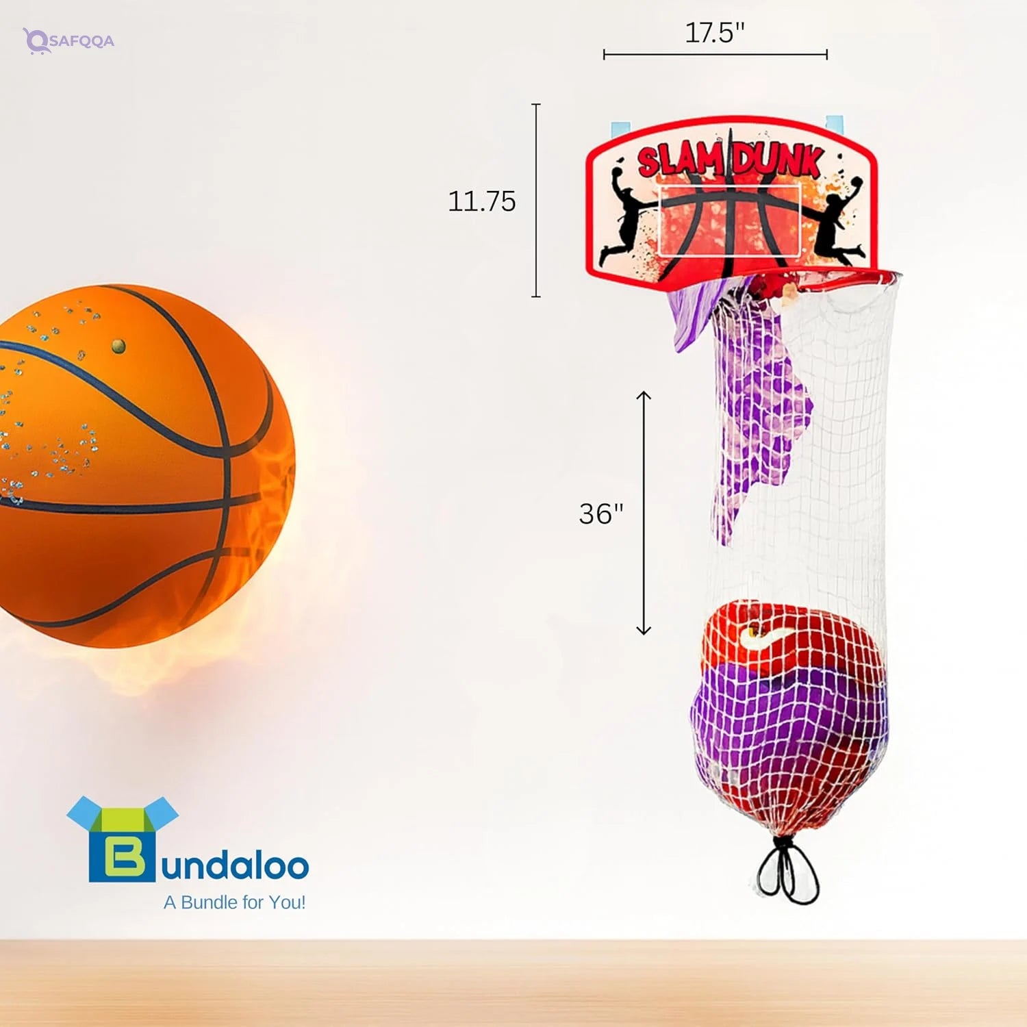 Bundaloo Basketball Hamper - Over The Door 2 In 1 Hanging Basketball Hoop Or Kids Laundry Basket Boys & Girls Room Decor - - Safqqa