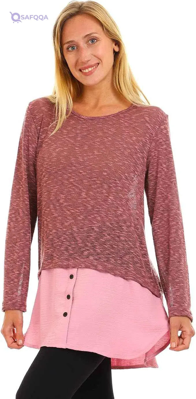 Jamila Women's Decorative Buttons Round Neck Top - Safqqa Egypt