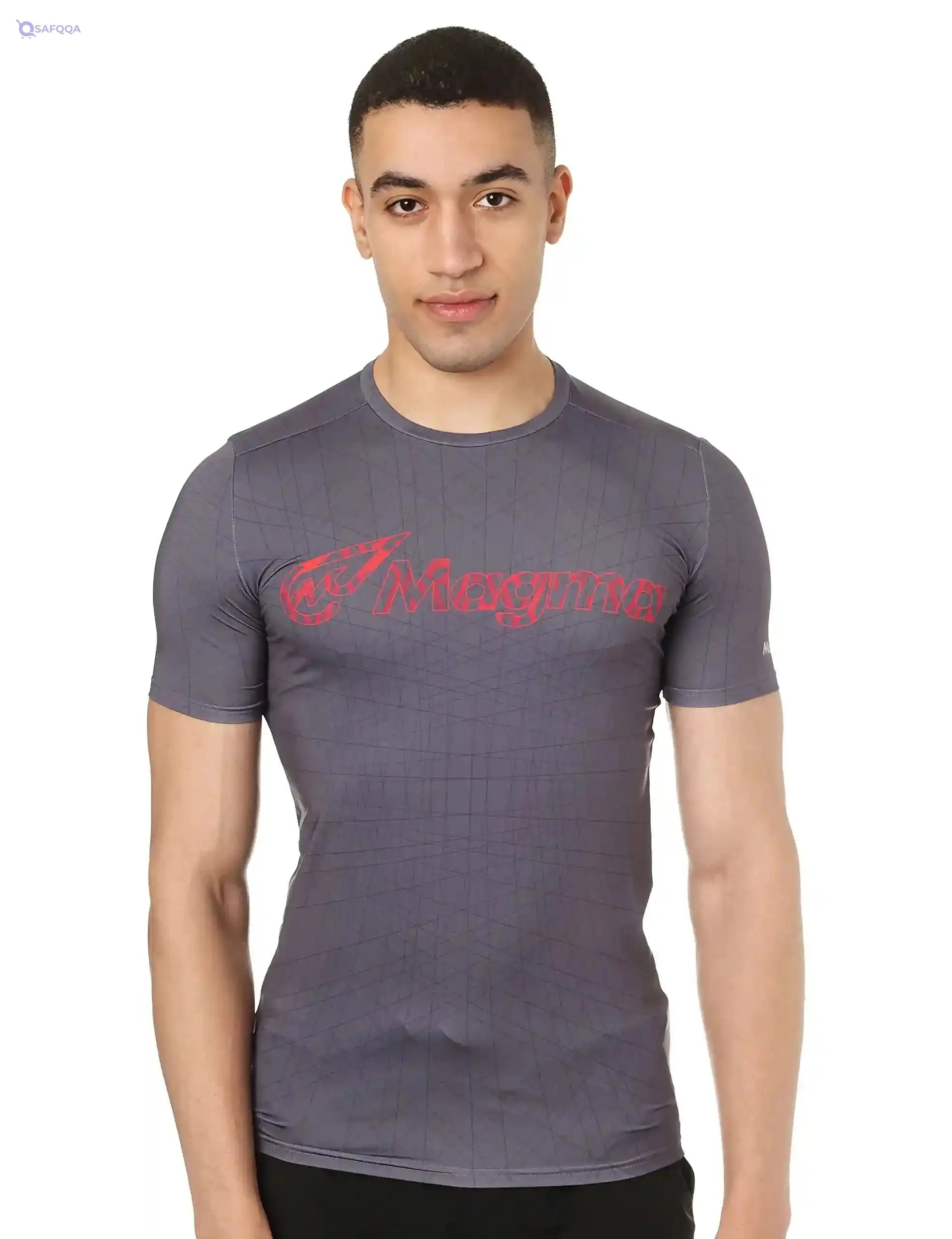 Magma Patterned Round Neck Slim-Fit Short Sleeves Sports T-Shirt for Men - Safqqa Egypt