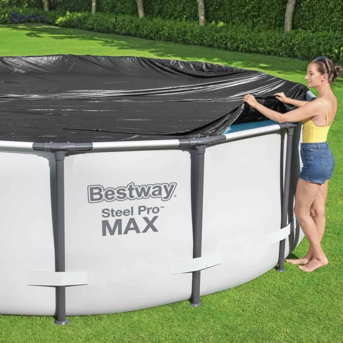 Bestway Above Ground Pool Cover | Waterproof Swimming Pool Cover for Round Pools, Multiple Sizes - Safqqa