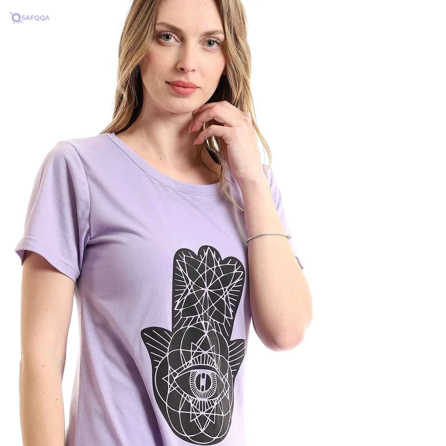 Kady Printed Hand Lightweight Short Sleepshirt for Women, Purple, 2XL - Safqqa Egypt
