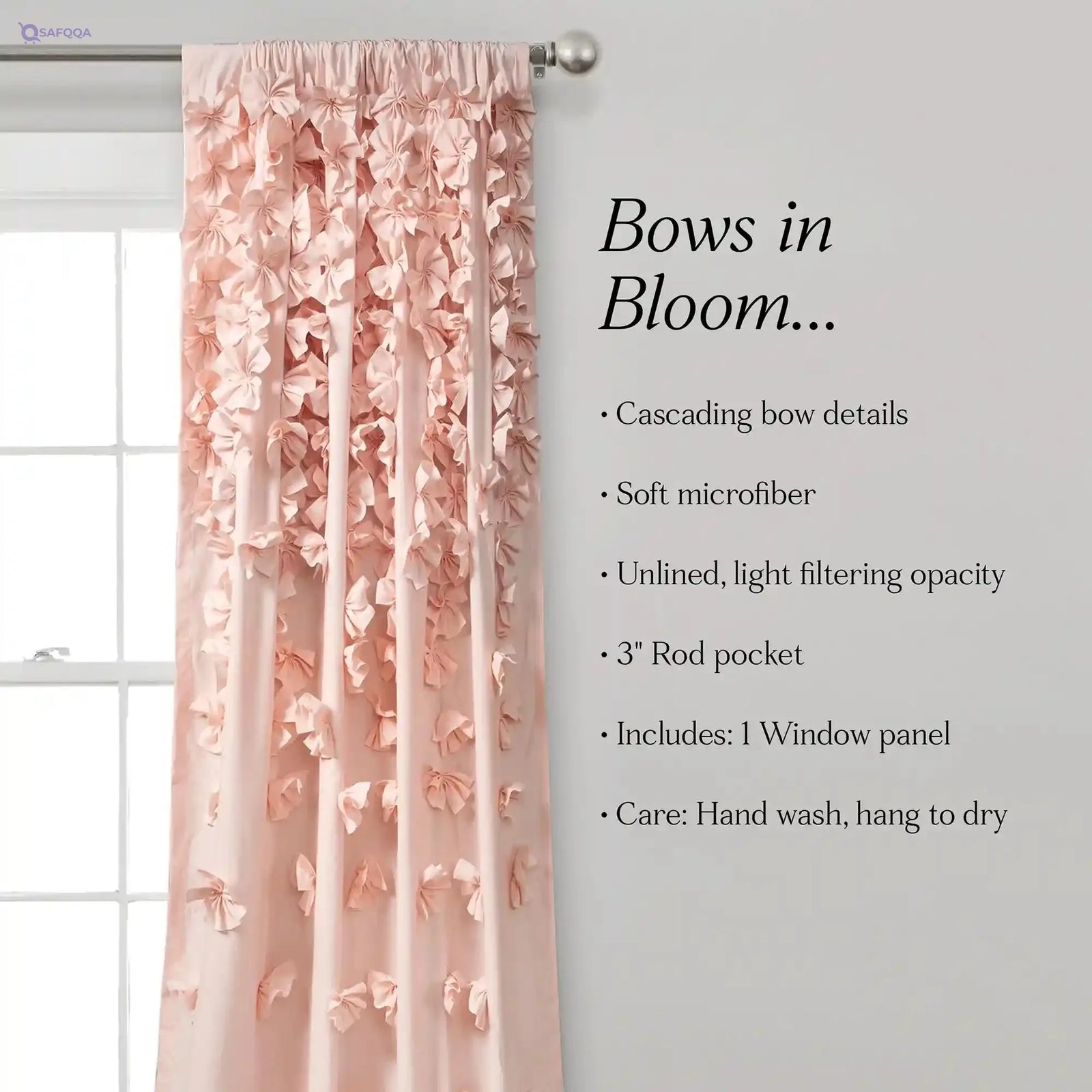 Lush Decor Riley Window Curtain Sheer Ruffled Textured Bow Window Panel for Living, Dining Room, Bedroom (Single), 54