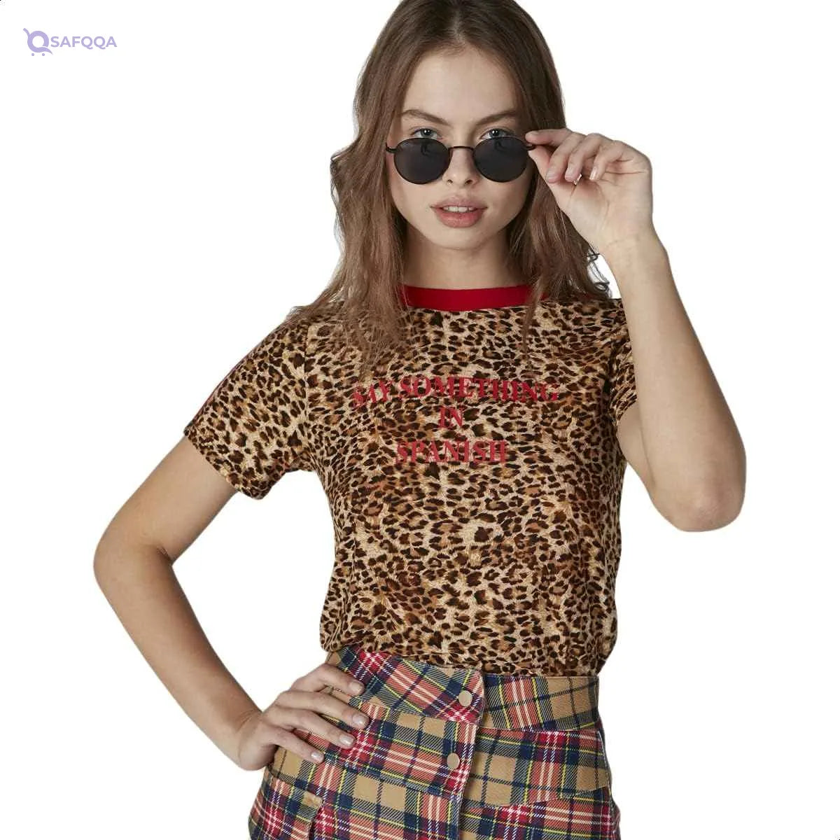 2Xtremz Leopard-Pattern Letter-Print Slim-Fit T-Shirt for Women - Safqqa Egypt