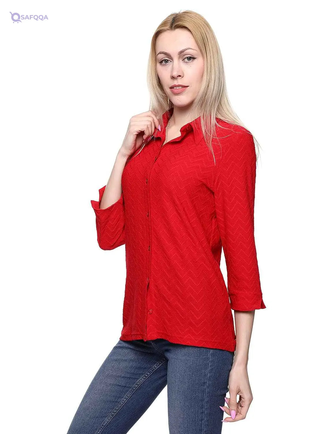 Chica Chevron-Patterned Three-Quarter Sleeves Shirt for Women - Safqqa Egypt