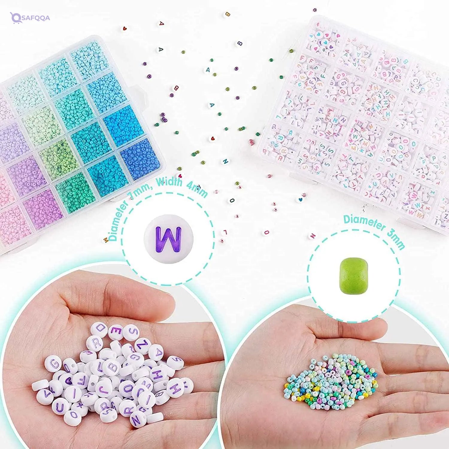 Tiokkss 12,000 Pcs Glass Seed Beads & 1,200 Pcs Alphabet Letter Beads Set – DIY Jewelry Making Kit - Safqqa