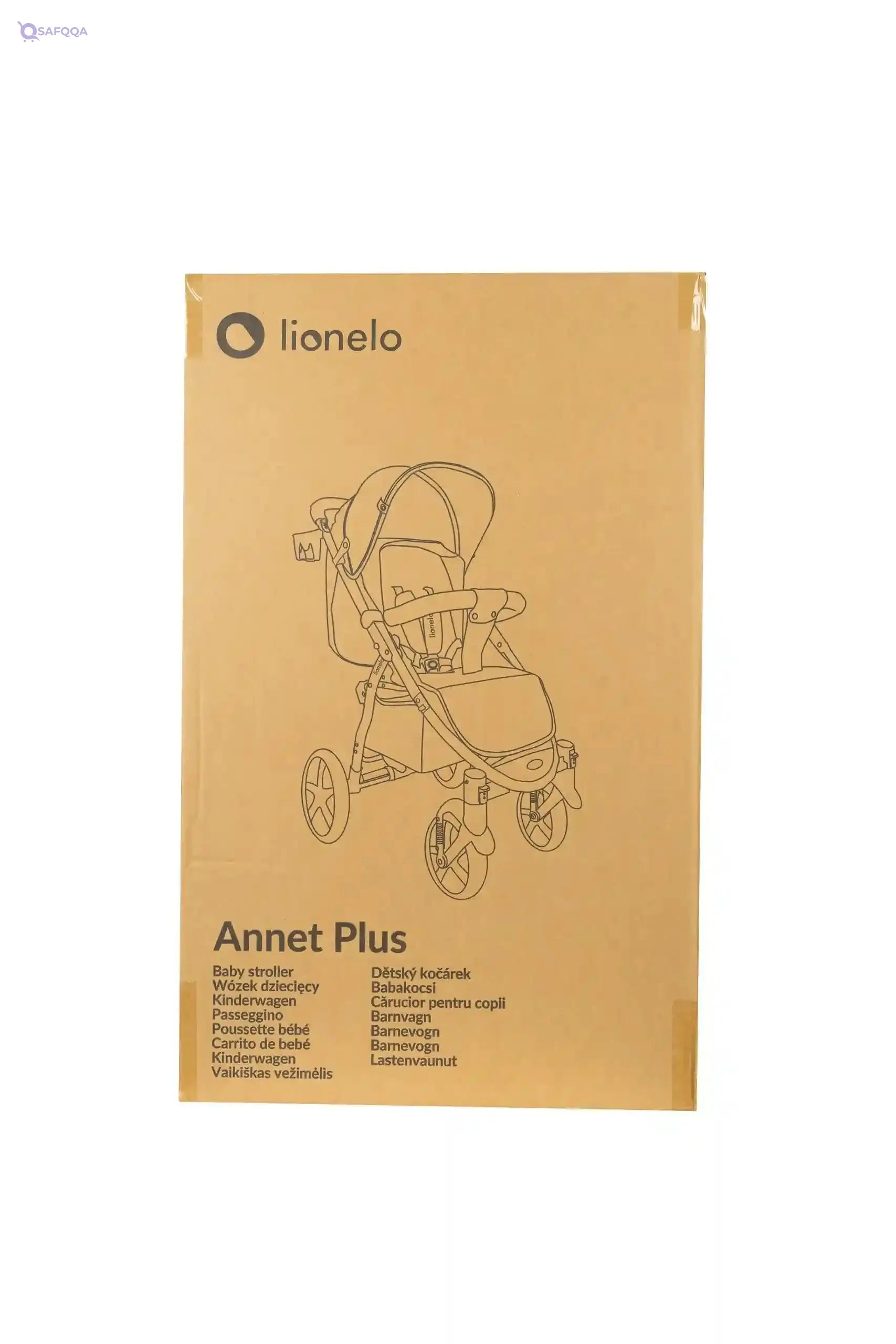 Lionelo Baby Stroller 22 kg, Canopy with Window, EVA Wheels, Mosquito Net Cup Holder Footmuff and Backrest Adjustment to Reclining Position (Blue-Brown) - Safqqa