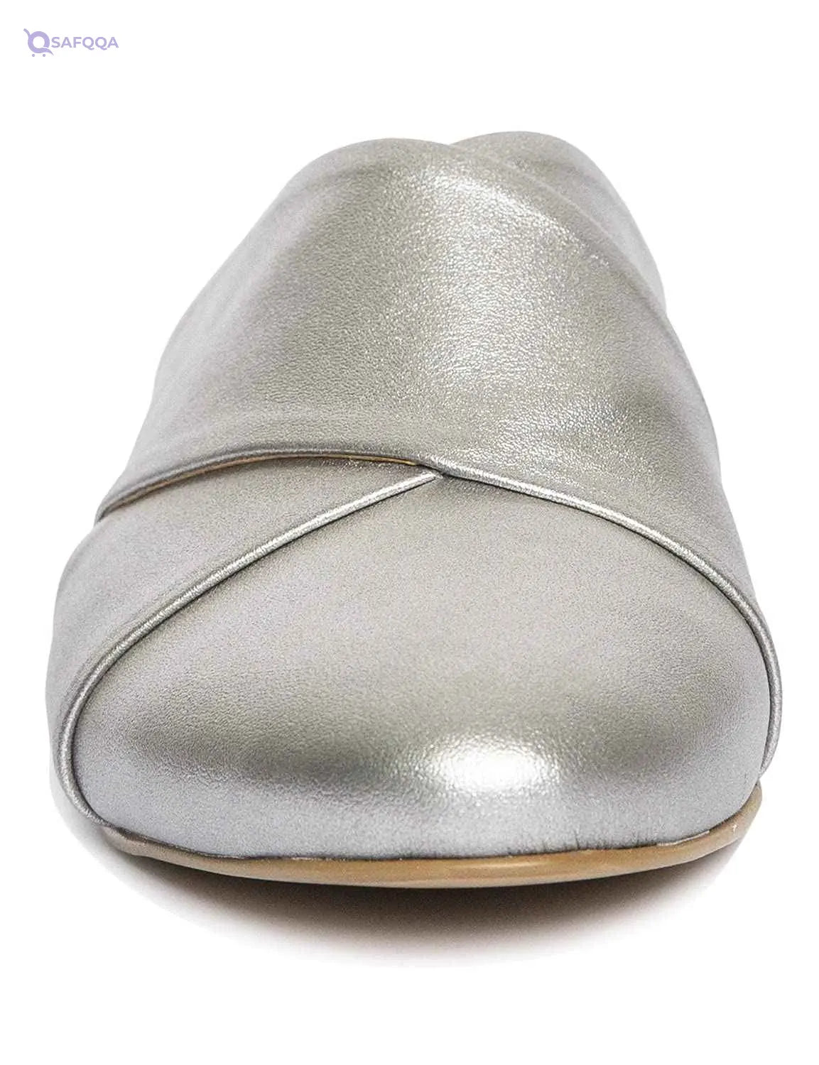 U By Misura Faux Leather Cross Strap Almond Toe Mule for Women - Silver - Safqqa Egypt