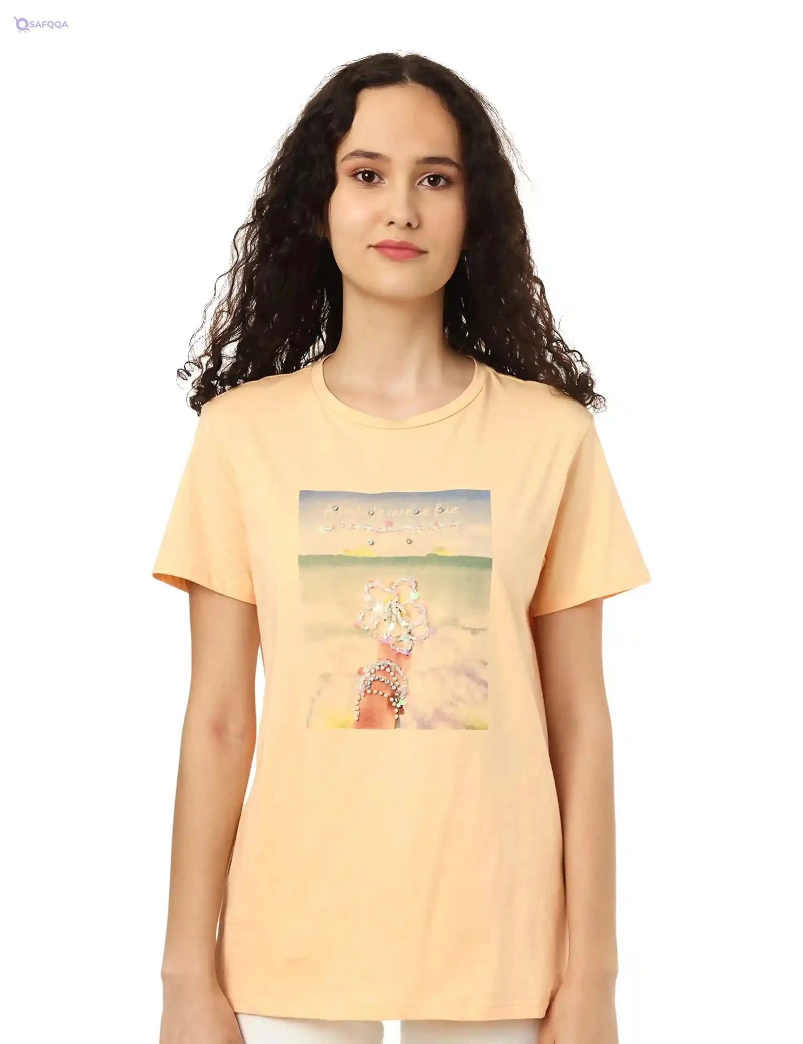 Splash Front Print Short Sleeves Cotton T-Shirt for Women - Safqqa Egypt