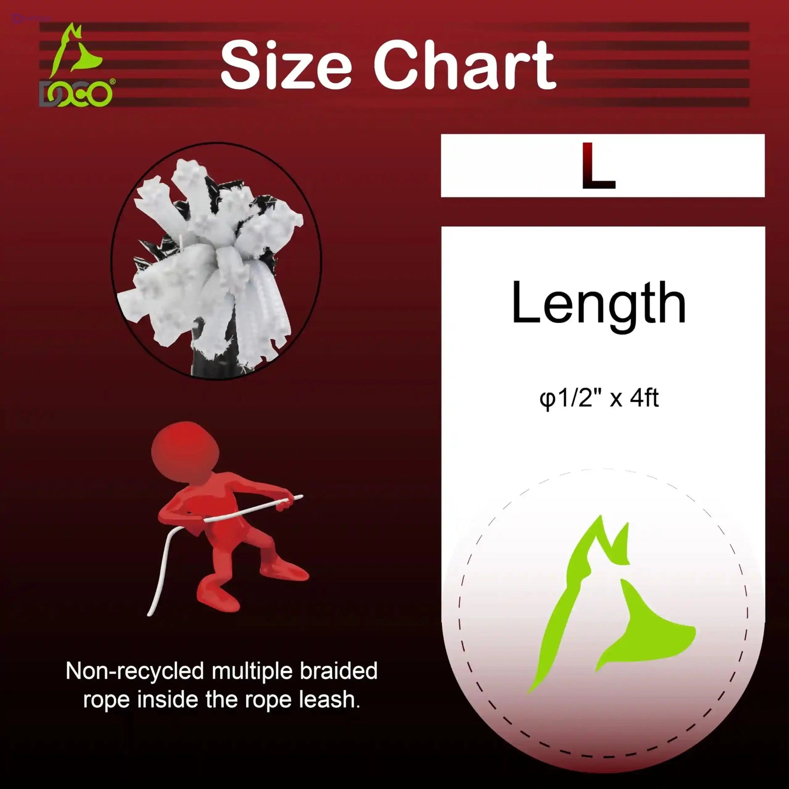 Doco® Reflective Rope Leash W/Soft Rubber Handle Ver.5 - Click & Lock Snap Color - Red, Sizes - L - Safqqa Egypt