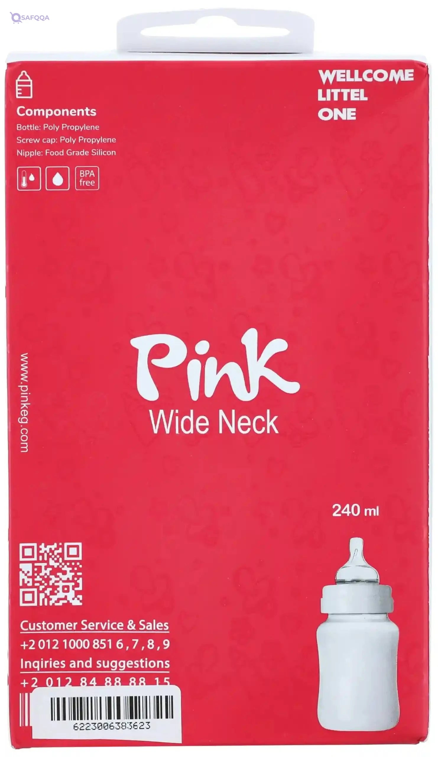Pink & Blue Premium Feeding Bottle with Handle, 240 ml - Safqqa