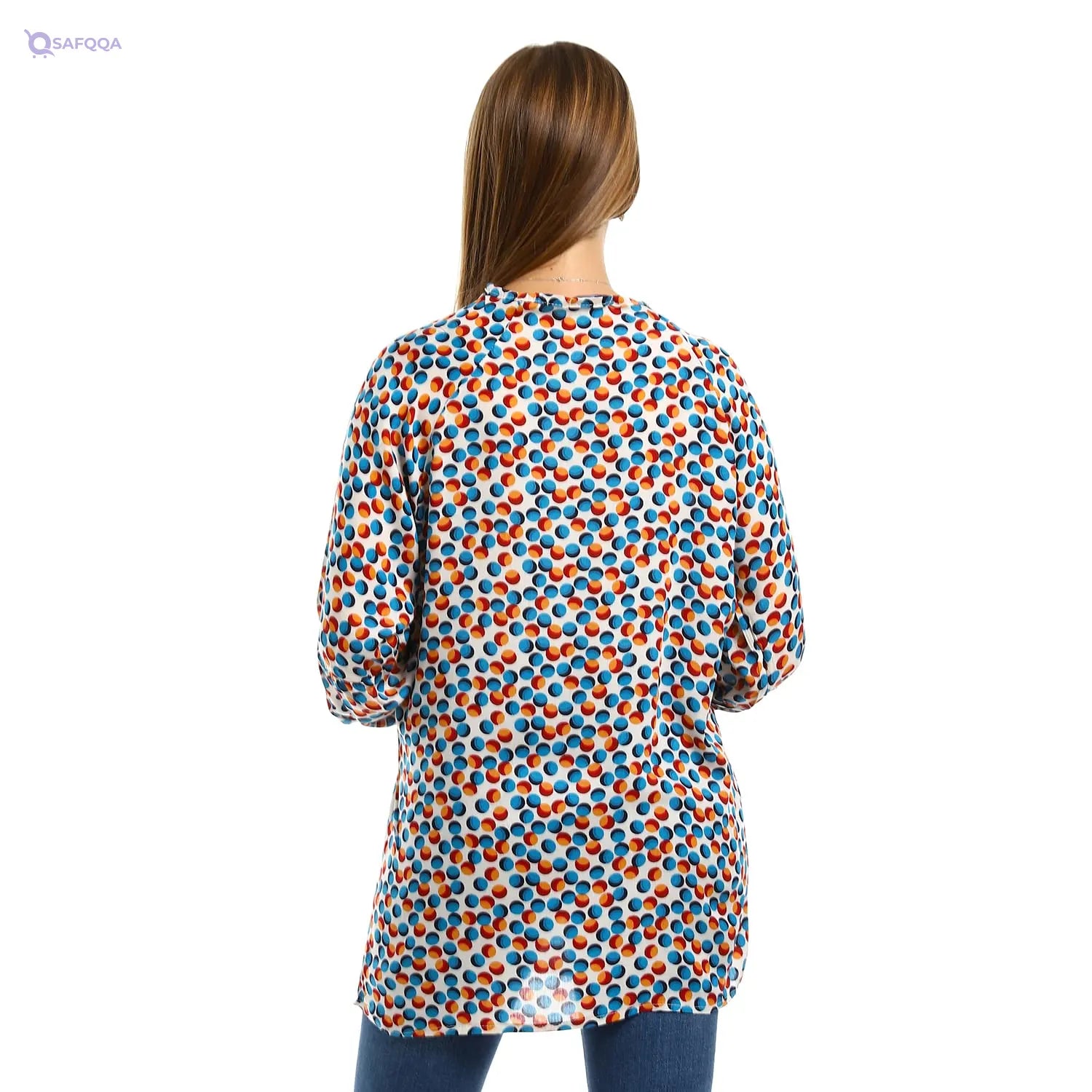 Andora Balloon Sleeves Dotted Blouse For Women,Classic round neckline for versatile styling. - Safqqa