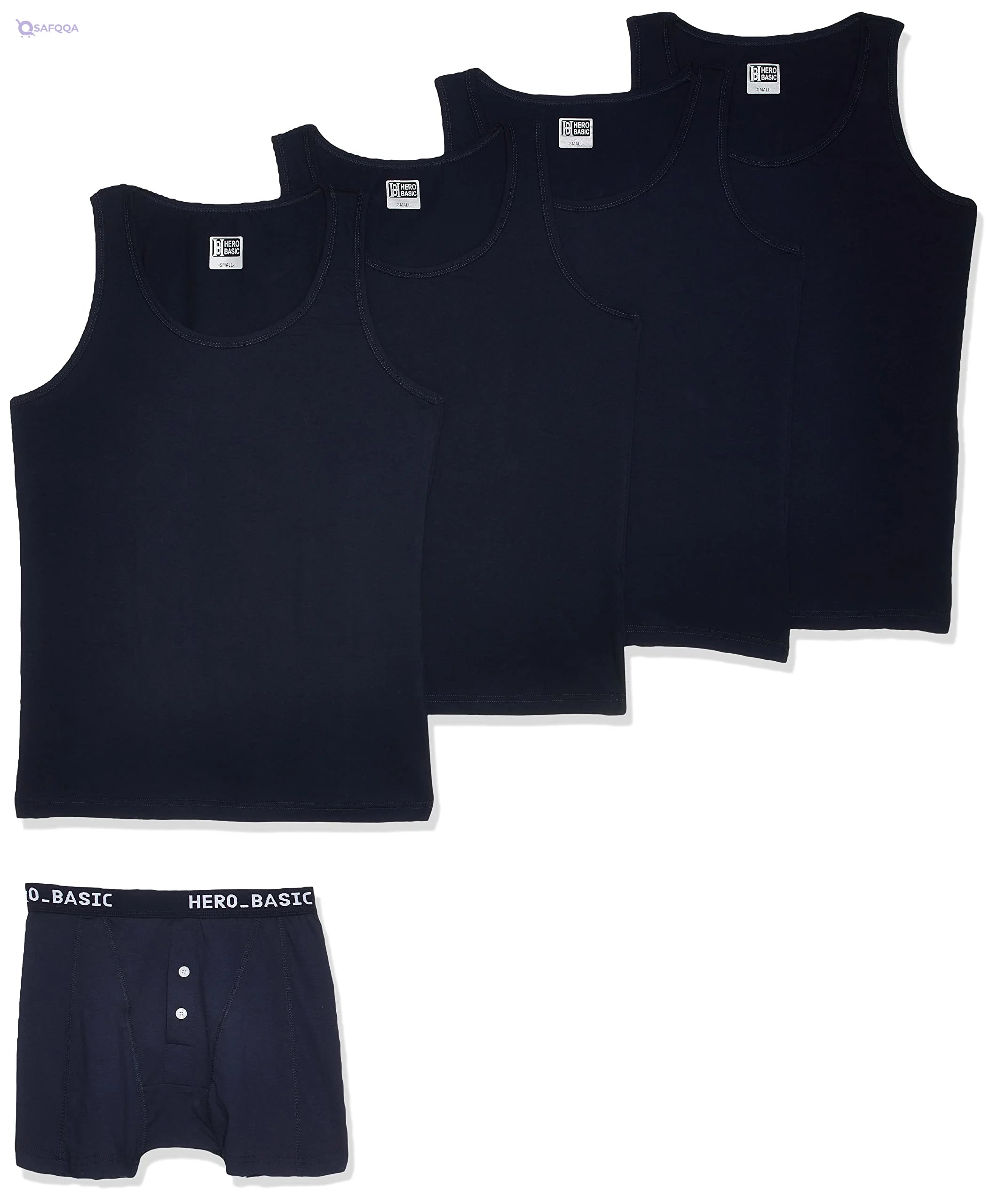 Hero Basic Men’s Set – 4 Tank Tops + 1 Free Boxer (Pack of 5) - Safqqa