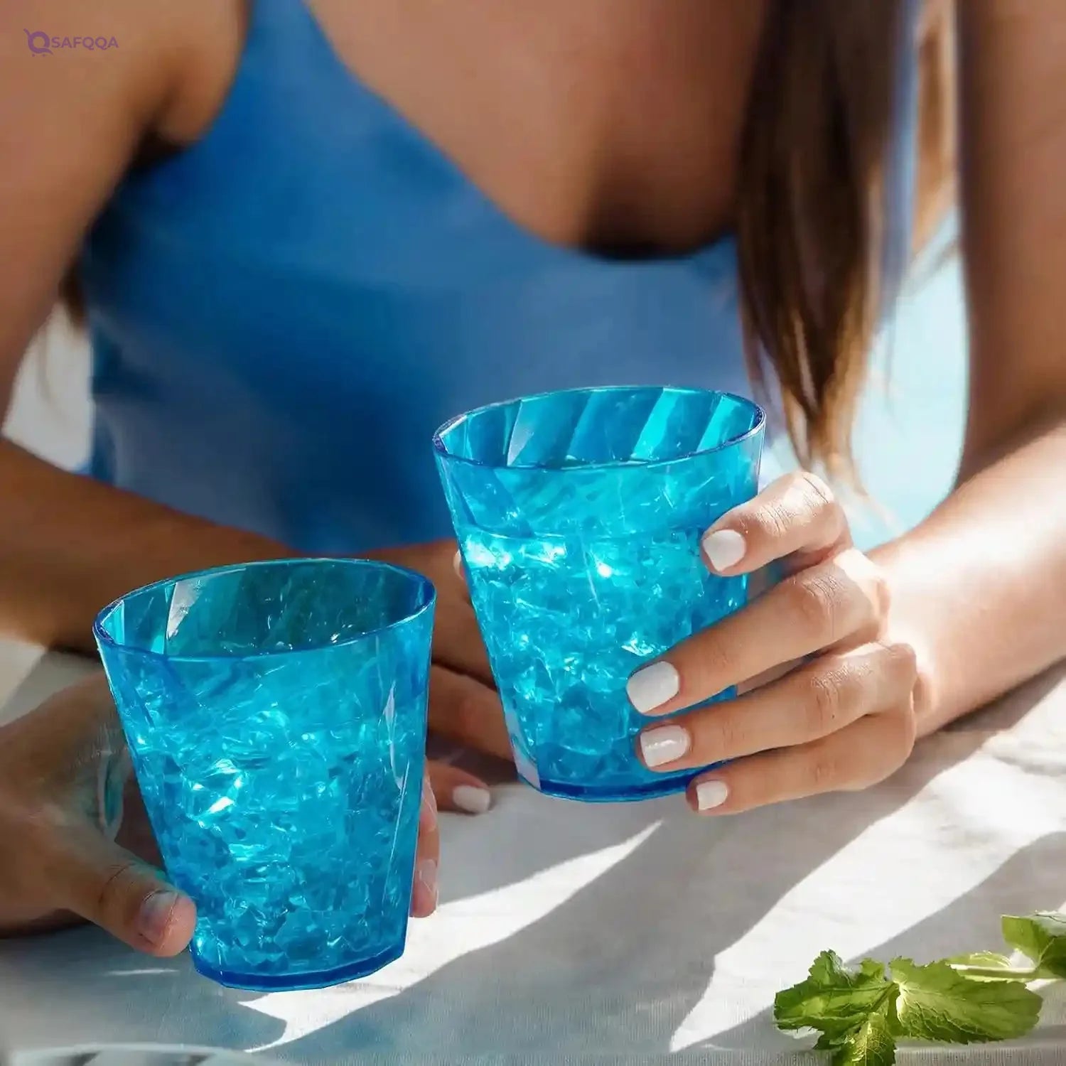 Omada Design 4 Transparent Acrylic Drink Glasses - 11.83 fl oz, Diamond Line, Assorted Colors - Safqqa Egypt