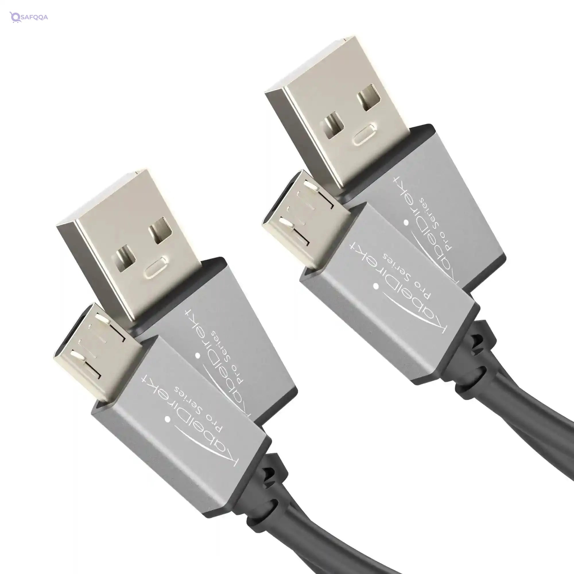 KabelDirekt 1056 1m Micro USB 2.0 Cable (High-Speed Data and Charger Cable, Suitable for Smartphones and Tablets with a Port/Space Grey) PRO Series - Pack of 2 - Black - Safqqa