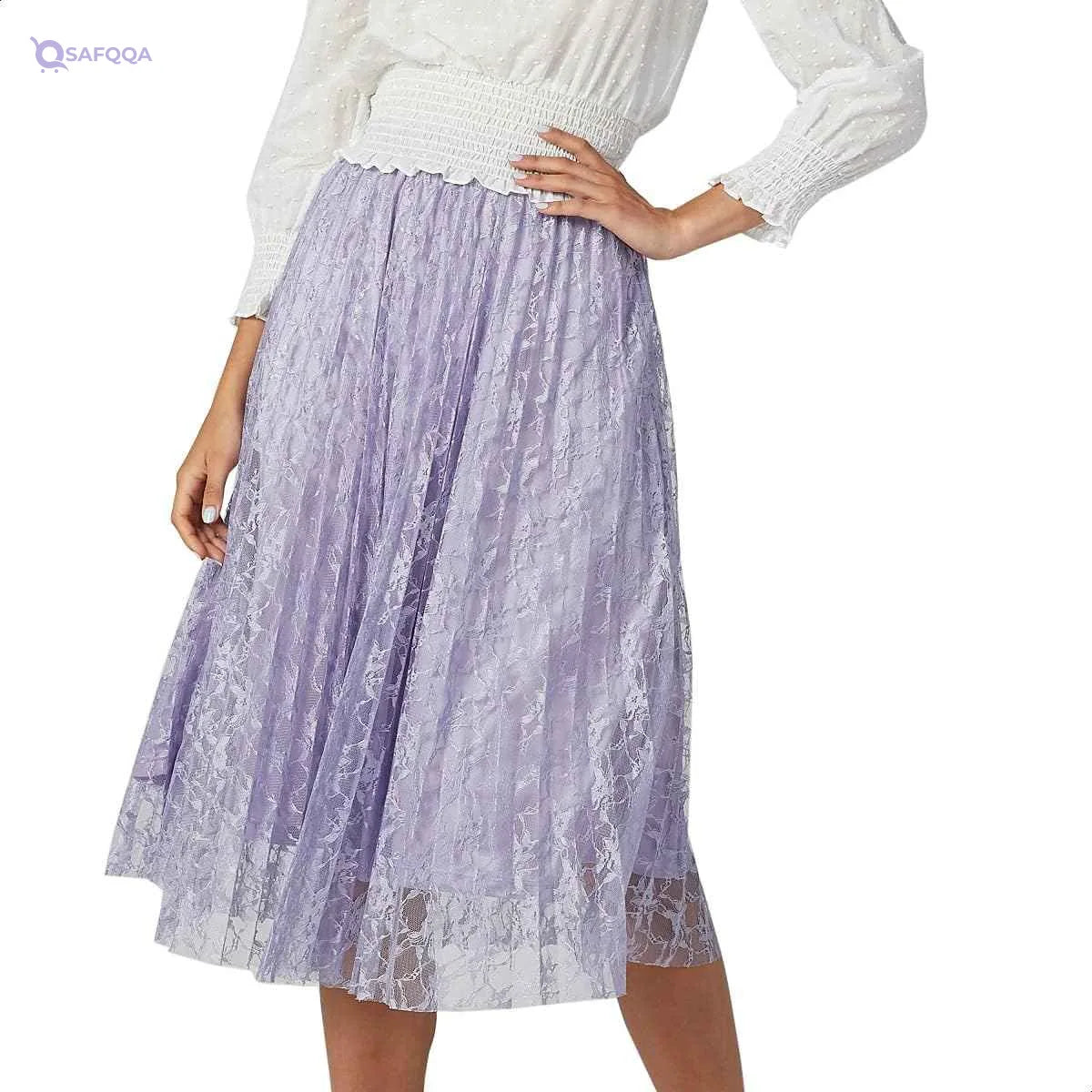 Splash Pleated Lace Midi A-Line Skirt for Women - Safqqa Egypt