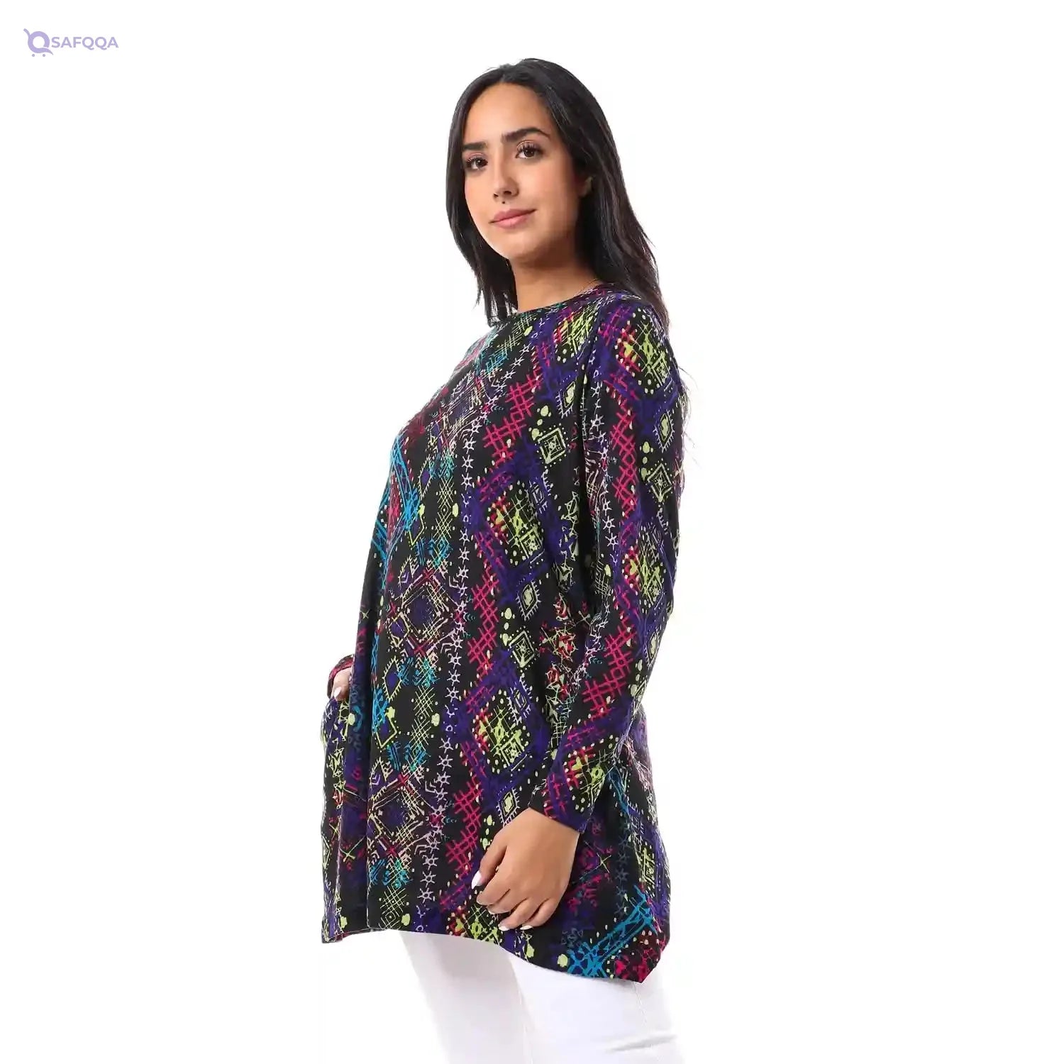 JAMILA Printted Long Sleeves Blouse For Women,Can be paired effortlessly with skirts, trousers, or jeans.. - Safqqa