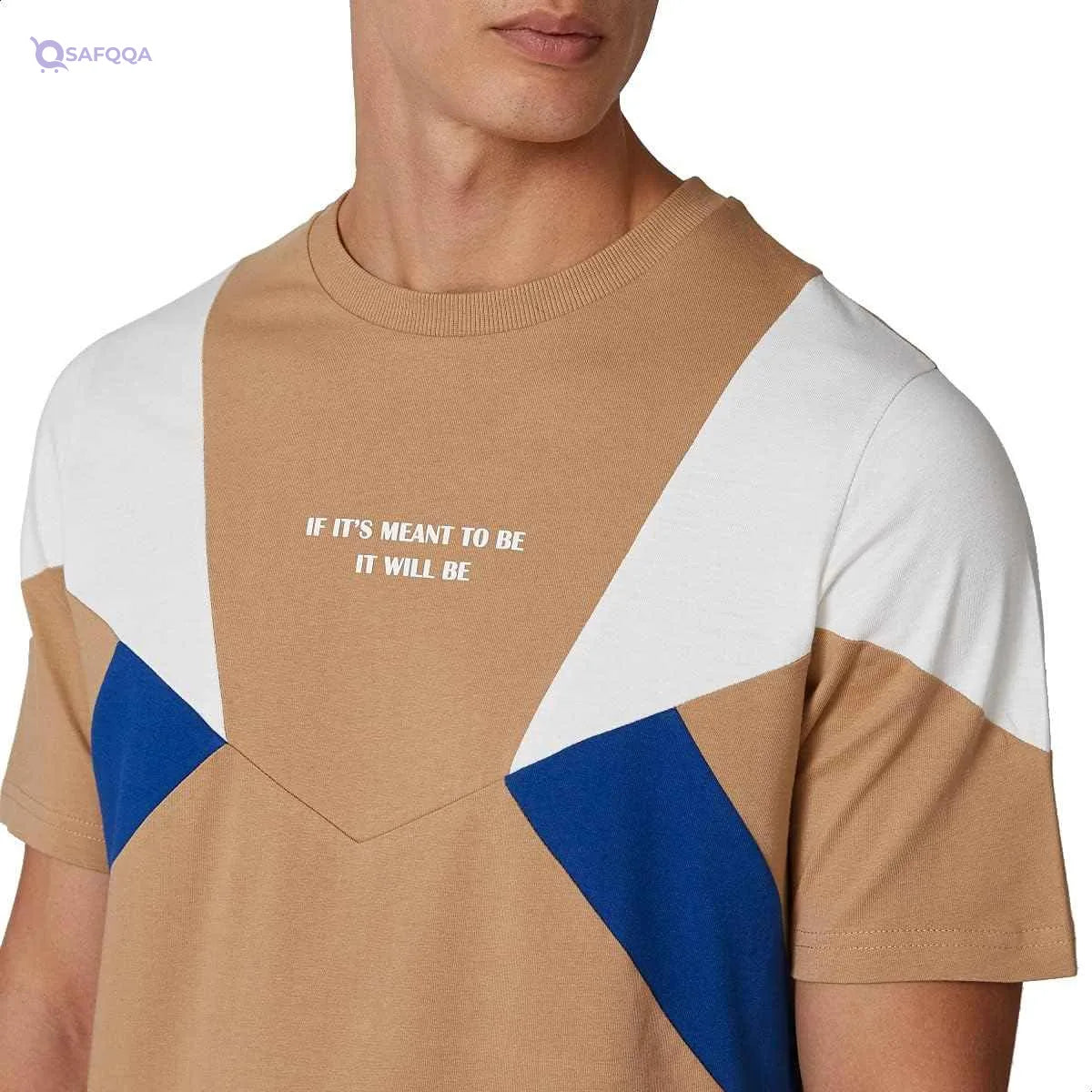 Splash Cotton Letter Print Contrast Panels Regular-Fit T-shirt for Men S - Safqqa Egypt